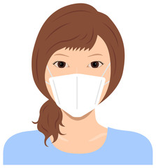 Young asian woman (upper body )  wearing a mask vector illustration / Coronavirus (influenza  hay fever etc.)  prevention.