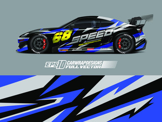 Vehicle graphic livery design vector. Graphic abstract stripe racing background designs for wrap cargo van, race car, pickup truck and adventure. Full vector Eps 10.