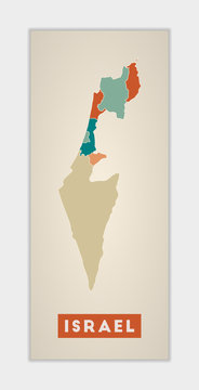 Israel poster. Map of the country with colorful regions. Shape of Israel with country name. Powerful vector illustration.