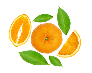 sweet juicy orange whole fruit top view isolated on white background