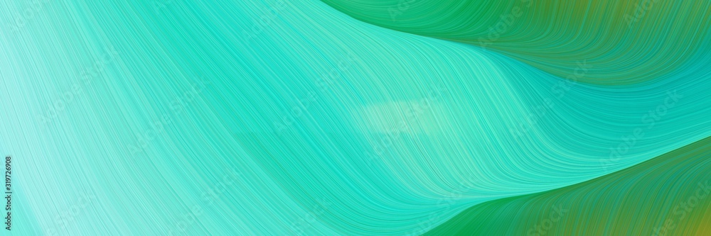 Poster dynamic designed horizontal header with turquoise, sea green and pale turquoise colors. dynamic curved lines with fluid flowing waves and curves