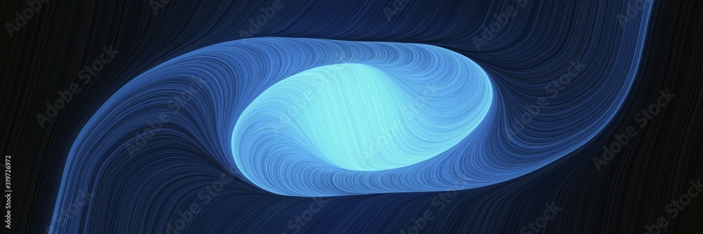 Poster decorative header with very dark blue, steel blue and sky blue colors. dynamic curved lines with flu