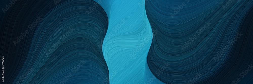 Poster dynamic header with very dark blue, light sea green and black colors. dynamic curved lines with fluid flowing waves and curves