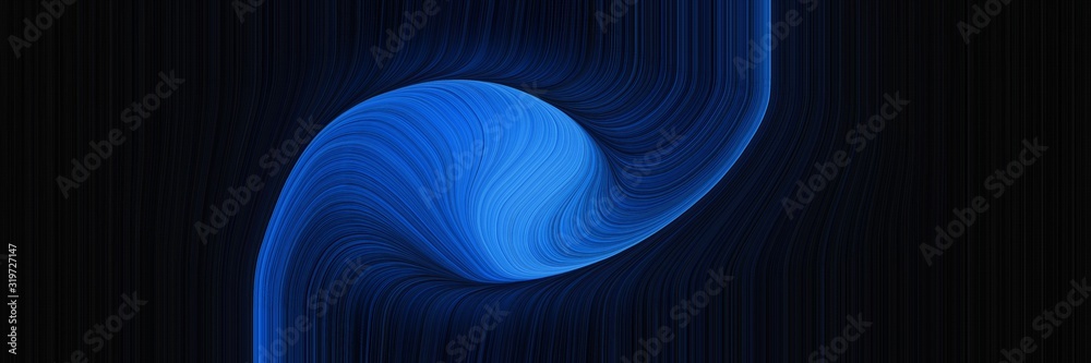 Poster flowing designed horizontal banner with black, strong blue and midnight blue colors. dynamic curved 
