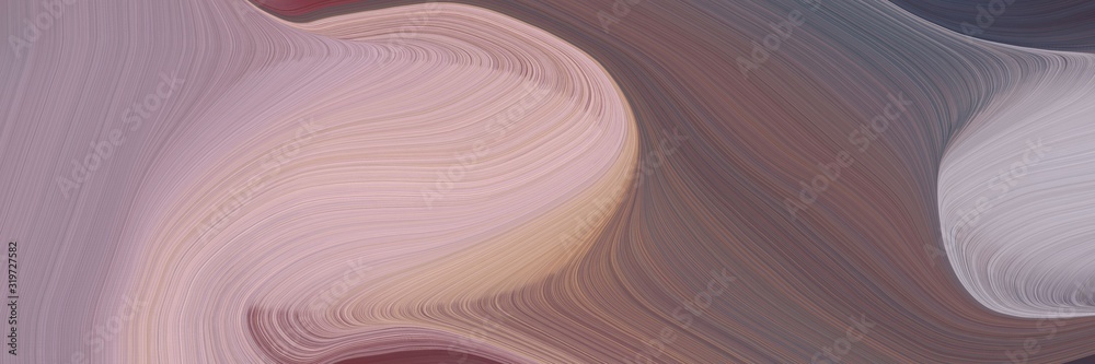 Poster decorative designed horizontal banner with rosy brown, dark slate gray and old mauve colors. dynamic curved lines with fluid flowing waves and curves