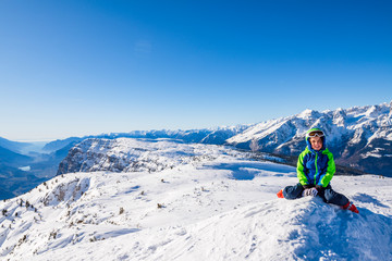 Children have fun on the high altitude ski slope - Alps
