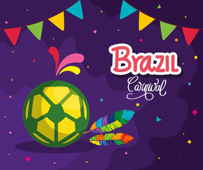 poster of brazil carnival with soccer ball and decoration