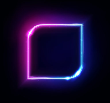 Neon rectangle frame or neon lights square sign. Vector abstract background, tunnel, portal. Geometric glow outline square shape or laser glowing lines. Abstract background with space for your text.