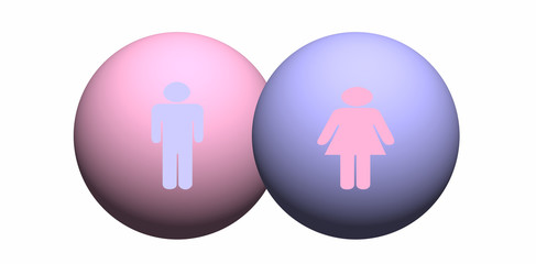 3d illustration male and female symbols isolated on white background