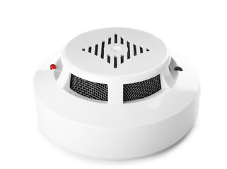 Modern smoke detector on white background