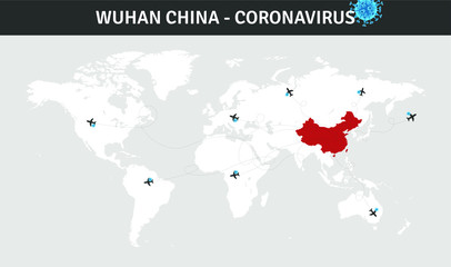 Corona virus Wuhan spreads from China to the whole world. Wuhan China.