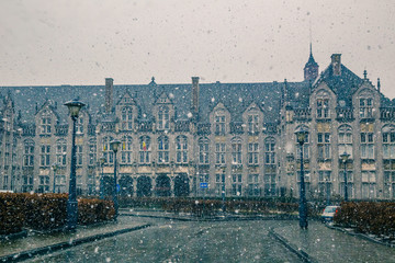 Palace of the Prince-Bishops in Liege, Belgium on a snowy day