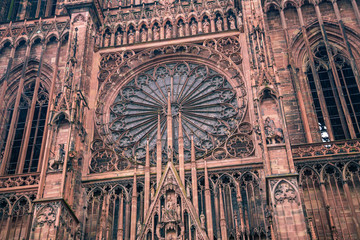 Naklejka premium Exterior view of the rose window of Notre-Dame de Strasbourg Cathedral