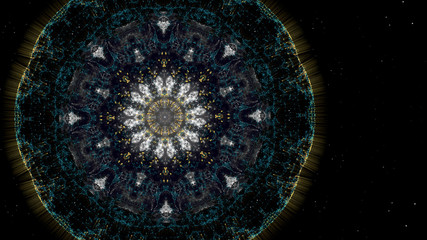 Global anomalies concept. Polygonal illuminating psychedelic pattern over black background.