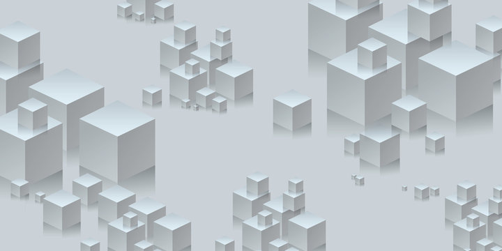 Composition with a bunch of tridimensional white cubes