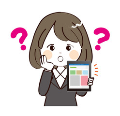 女性、スーツ、タブレット、疑問