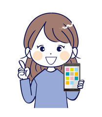 女性、スマホ、笑顔