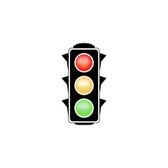 Stoplight sign. Icon traffic light on white background. Symbol regulate movement safety and warning. Electricity semaphore regulate transportation on crossroads urban road. Vector illustration