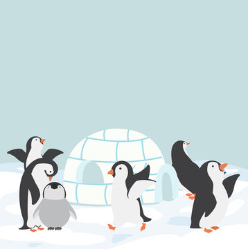 Igloo ice house with penguin