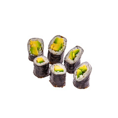 Japanese Sushi isolated on white background. Close up. Studio photo.