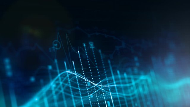 Stock market digital connection trading, info graphic with animated graphs, charts and data numbers analysis to be shown on monitor display screen for business meeting