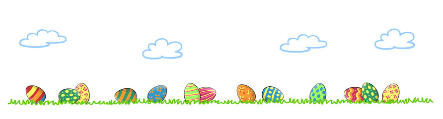 Panorama Header mit Ostereier auf Wiese zu Ostern
