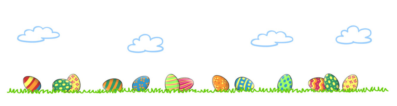 Panorama Header mit Ostereier auf Wiese zu Ostern