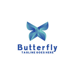 Butterfly logo Technology design vector template with blue gradient Concept style. animal Symbol for App, internet, web, startup, Company And Business.