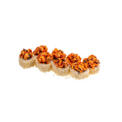 Japanese Sushi isolated on white background. Close up. Studio photo.