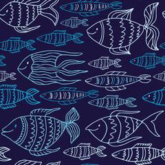 Cute fishes pattern. Childish textile or menu design.