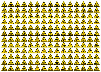 Set of Triangle Yellow Warning Sign, Vector Illustration, Isolated On White Background Label .EPS10 - obrazy, fototapety, plakaty
