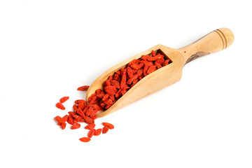 Dried goji, goji berry or wolfberry on wooden spoon as one of the famous antioxidant superfood