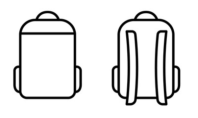 Backpack flat icon. Front view and rear view. Vector illustration.