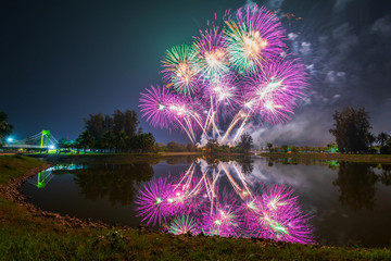Beautiful Fireworks Festival in Udon Thani, Thailand..