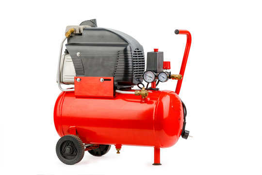 Air compressor. An external compressor. industrial compressor in red on a white background