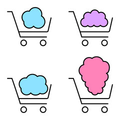 Set of shopping carts carrying clouds. Vector illustration.