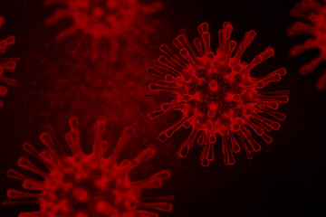 3D Rendering dark red virus,  The infection in host organism viral disease outbreak, Select focus...