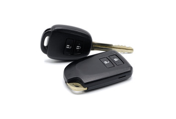 Various type of smart car keys with remote control for lock and unlock car isolated on white background.