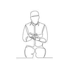 Continuous line drawing of muslim man read quran can use for ramadan and ied mubarak. Vector illustration.