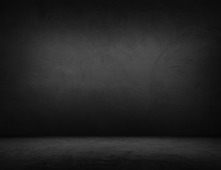 Black wall room background The surface of the brick dark jagged. Abstract black wall empty room background for interior design and decoration.