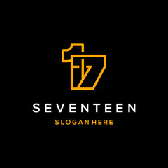 17/Seventeen Numeric Outline Modern Icon Logo Design Template Element Vector - obrazy, fototapety, plakaty