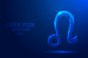 Leo fifth zodiac sign abstract background. Low poly wireframe digital banner. Linear and polygonal 3D concept of horoscope, celestial constellation.