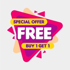 Colorful Free Sale Banner Design with Triangle Shape Background Template Vector for advertising, social media, web banner