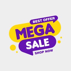 Mega Sale Sign Shape Banner Design with Purple And Yellow Color Background Template Vector for advertising, social media, web banner