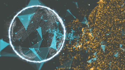 Weather forecast concept. Abstract globes in tight dots network over black background with plexus network.