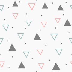 Seamless pattern with round spots and triangles drawn by hand. Simple modern print. Vector illustration.