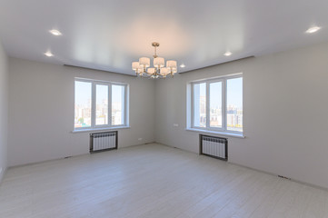 Russia, Moscow- September 10, 2019: interior room apartment modern bright cozy atmosphere. general cleaning, home decoration, preparation of house for sale. bright empty room without furniture