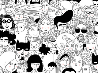 faces of people texture of hand drawn faces of various ethnicities © FourLeafLover