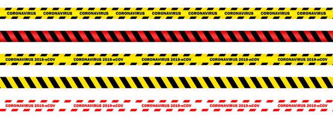 Coronavirus 2019-nCOV, seamless yellow and red security tapes on isolated background, vector illustration