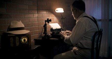 1930s writer in his hotel room